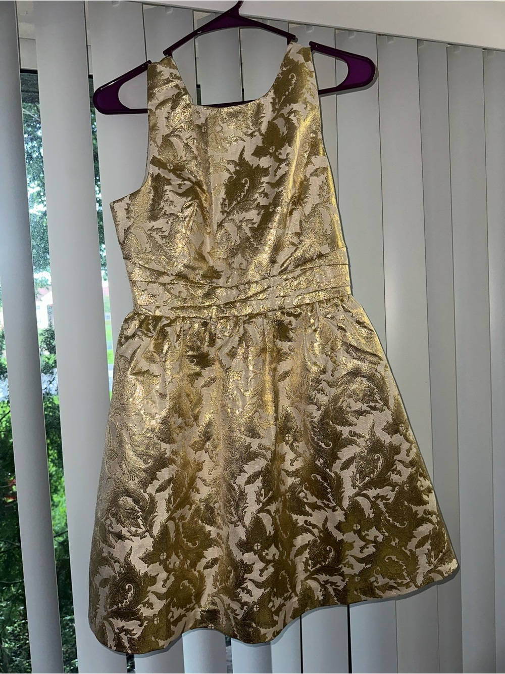 Gold Brocade Midi Dress with Floral Jacquard